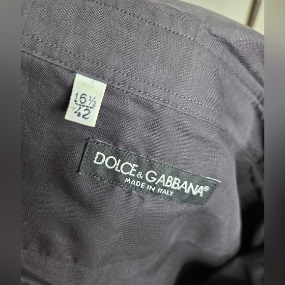 Dolce & Gabbana Size 42 -16 1/2 Black And Green Silk Trim Button-Down Shirt - Picture 6 of 12